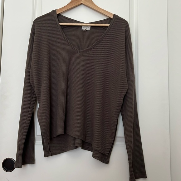 Project Social T Sweaters - Brown V-Neck Ribbed Women's Top